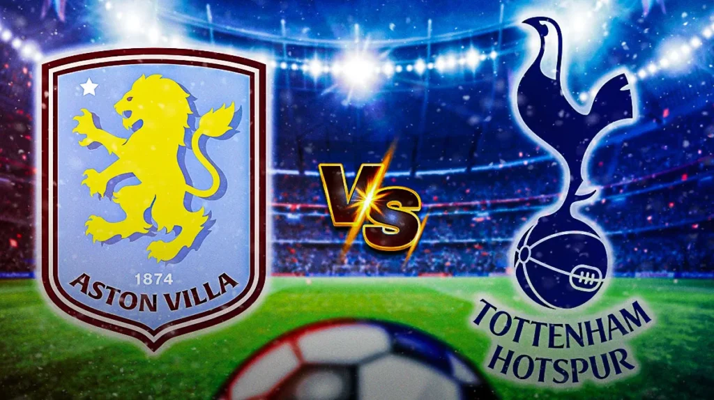 Aston Villa players celebrate Ezri Konsa’s opening goal against Tottenham in the Premier League 2025.
